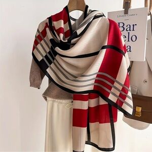 SOLD OUT! 
Stylish Red and Beige Plaid Scarf Shawl